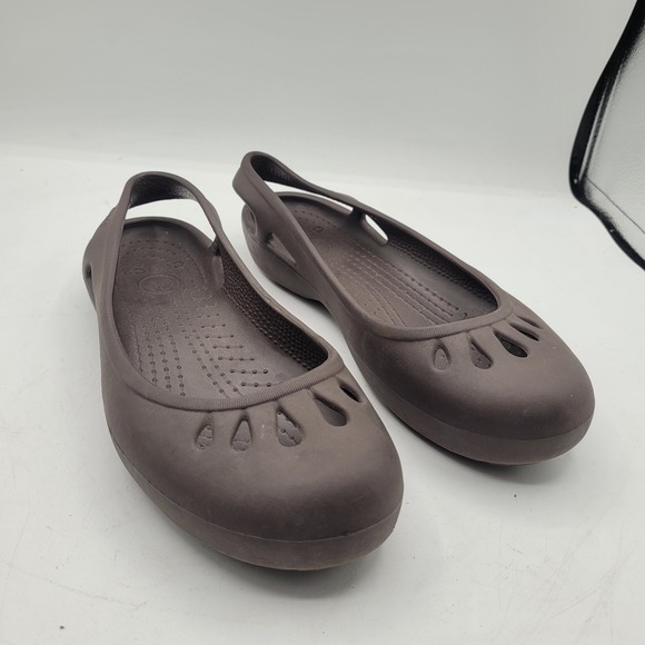 Crocs‎ Shoes Womens 11 Kadee Casual Slip On Jelly Ballet Flats Brown Rubber - Picture 1 of 8